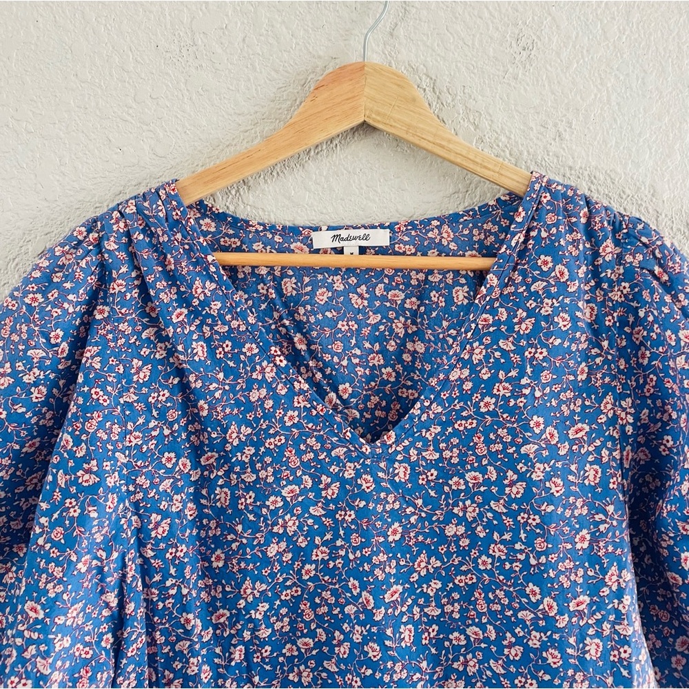 Madewell Blue Floral Puff Sleeve Top - Picture 2 of 11